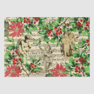Cute Festive Vintage Angel Cherubs Holly Christmas Tissue Paper