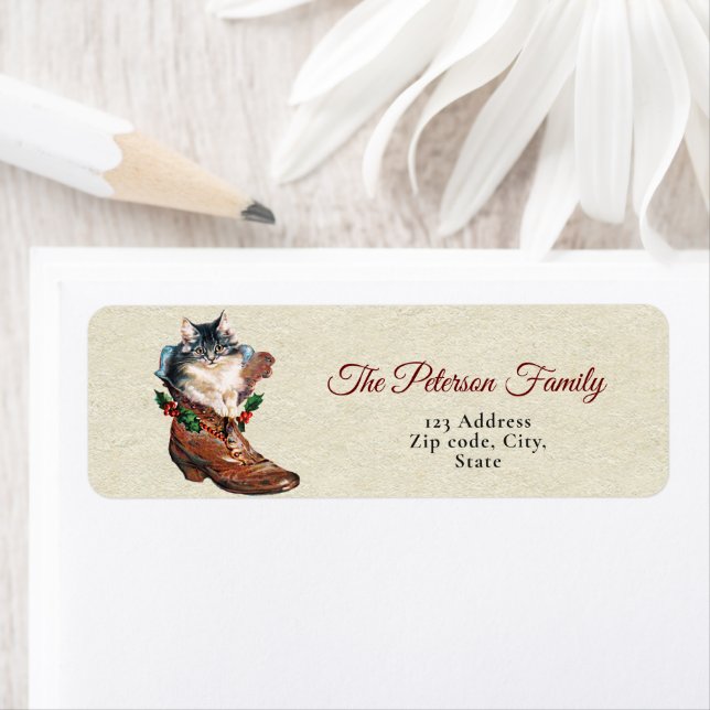 Cute Festive Vintage Christmas Kitten in Boot (Insitu)