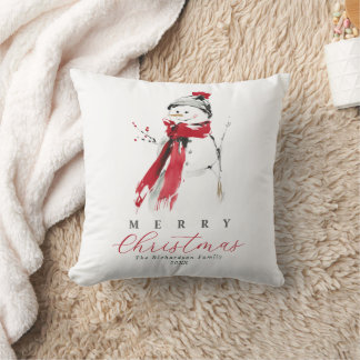 Cute Festive Watercolor Snowman Merry Christmas Cushion