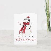 Cute Festive Watercolor Snowman Merry Christmas