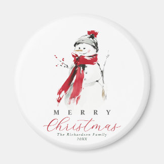 Cute Festive Watercolor Snowman Merry Christmas Magnet