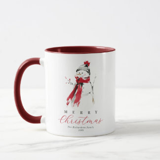 Cute Festive Watercolor Snowman Merry Christmas Mug