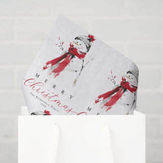 Cute Festive Watercolor Snowman Merry Christmas Tissue Paper