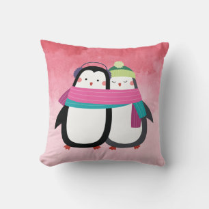Cute Festive Winter Penguin Best friends Cushion