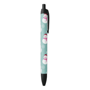 Cute Festive Winter Pink Frosty Snowman Black Ink Pen