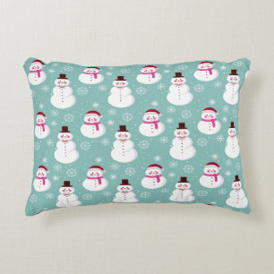 Cute Festive Winter Pink Frosty Snowman Decorative Cushion