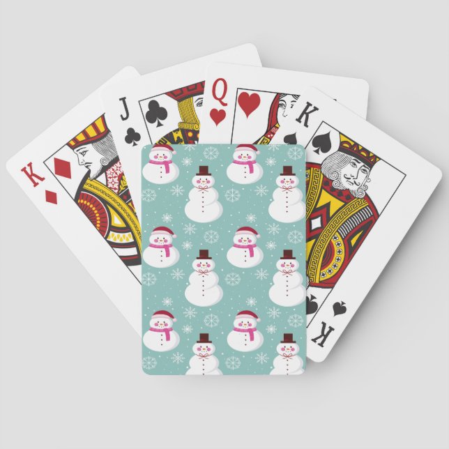 Cute Festive Winter Pink Frosty Snowman Playing Cards (Back)