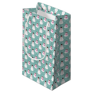 Cute Festive Winter Pink Frosty Snowman Small Gift Bag