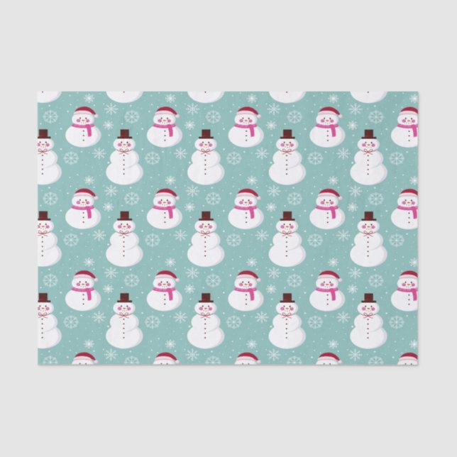 Cute Festive Winter Pink Frosty Snowman Tissue Paper (Front)