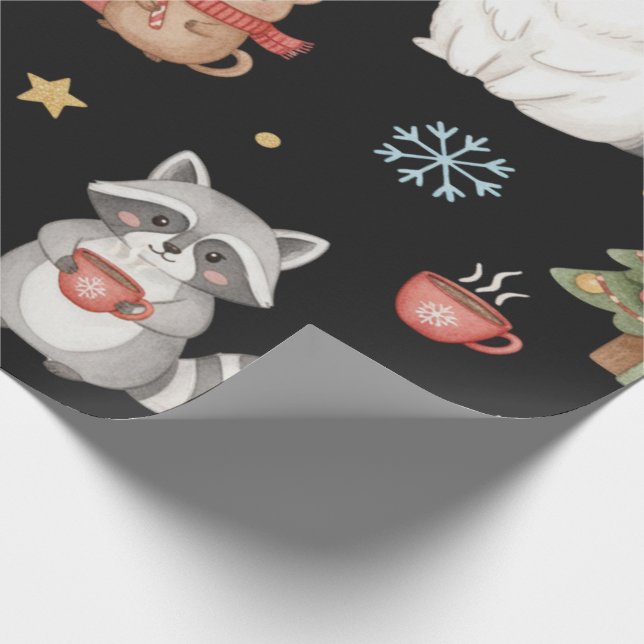 Cute Festive Woodland Animals & Llama Christmas Wrapping Paper (Corner)