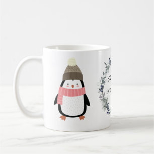 Cute Festive  wreath and penguin personalised  Coffee Mug