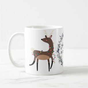 Cute Festive  wreath and reindeer personalised  Coffee Mug