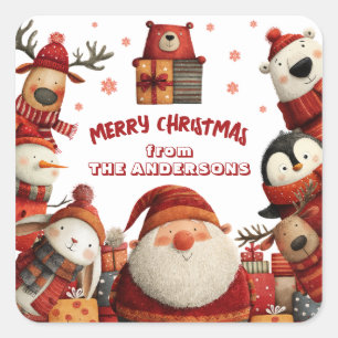 Cute Festive Xmas Animals Merry Christmas from Square Sticker