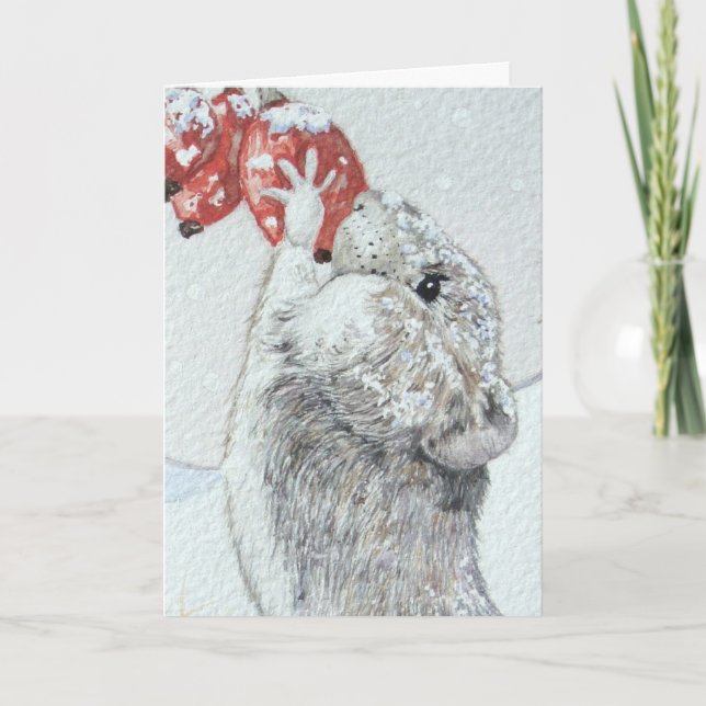 cute field mouse snow scene wildlife christmas holiday card (Front)