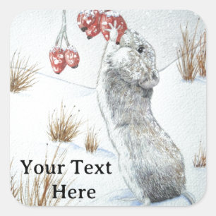 Cute field mouse snow scene winter wildlife  square sticker