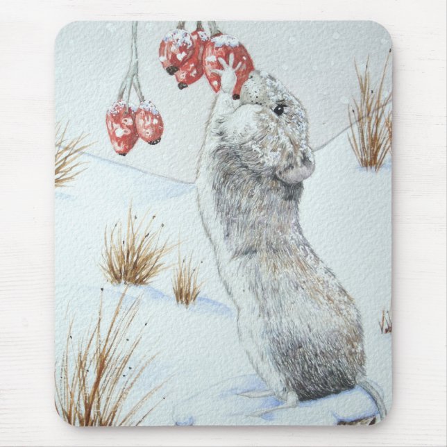 cute field mouse winter snow scene wildlife mat (Front)