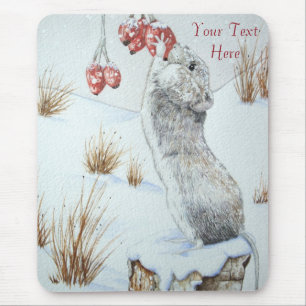 cute field mouse winter snow scene wildlife mouse mat