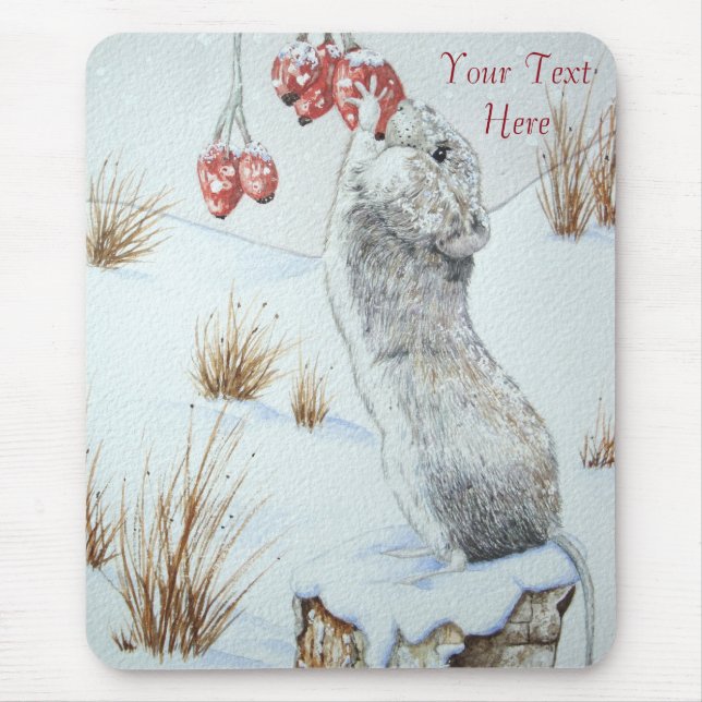 cute field mouse winter snow scene wildlife mouse mat (Front)