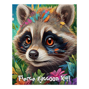Cute & Fierce Racoon Kit Poster