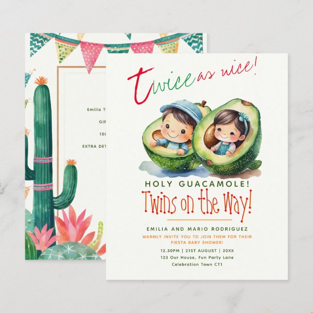 Cute Fiesta Avocado TWIN GIRL and BOY Baby Shower (Front/Back)