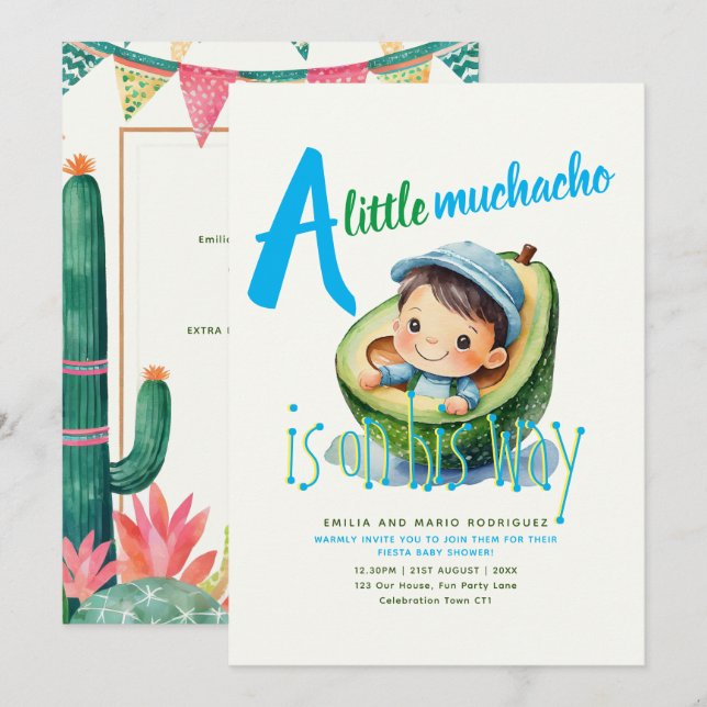 Cute Fiesta Boy Baby Shower Muchacho 5x7 Quality Invitation (Front/Back)
