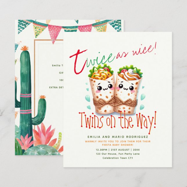 Cute Fiesta Burrito TWINS Baby Shower BEST BUDGET  (Front/Back)