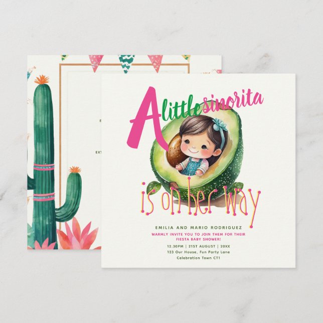 Cute Fiesta Girl Baby Shower Señorita Quality Invitation (Front/Back)