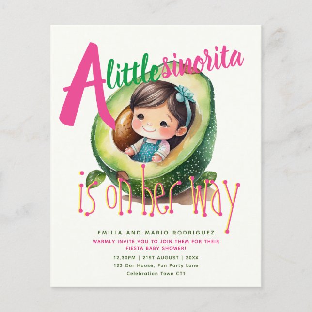 Cute Fiesta Girl Baby Shower Sinorita BUDGET  (Front)