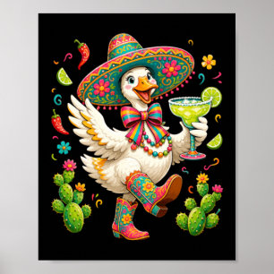 Cute Fiesta Goose Margarita Summer Party Cactus Poster