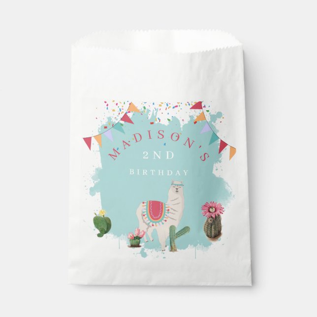 Cute Fiesta Llama & Cactus Kids Birthday  Favour Bags (Front)
