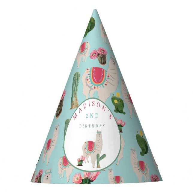 Cute Fiesta Llama & Cactus Kids Birthday   Party Hat (Front)