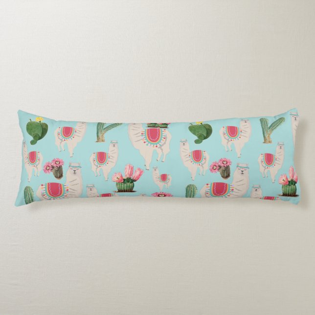 Cute Fiesta Llama & Cactus Pattern  Body Cushion (Front)