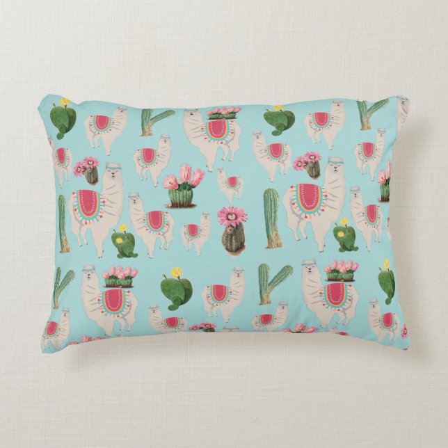 Cute Fiesta Llama & Cactus Pattern  Decorative Cushion (Front)