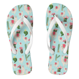 Cute Fiesta Llama & Cactus Pattern Flip Flops