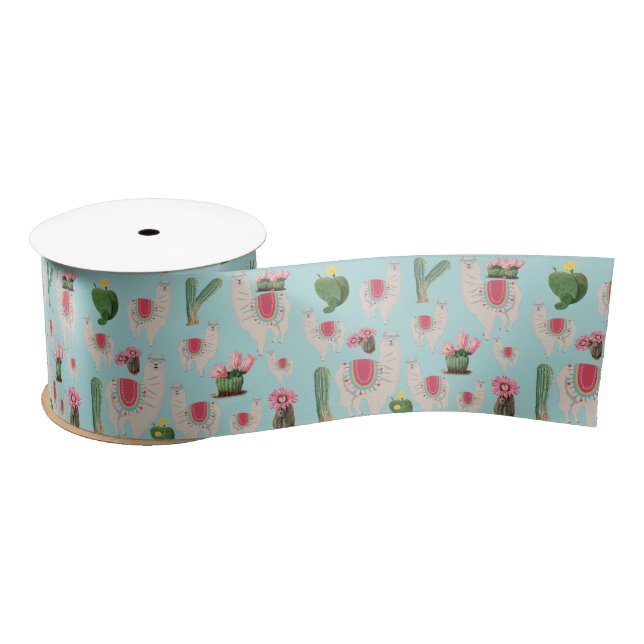 Cute Fiesta Llama & Cactus Pattern Satin Ribbon (Spool)