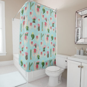 Cute Fiesta Llama & Cactus Pattern Shower Curtain
