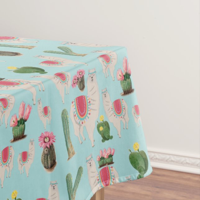 Cute Fiesta Llama & Cactus Pattern  Tablecloth (In Situ)