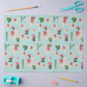 Cute Fiesta Llama & Cactus Pattern Tissue Paper