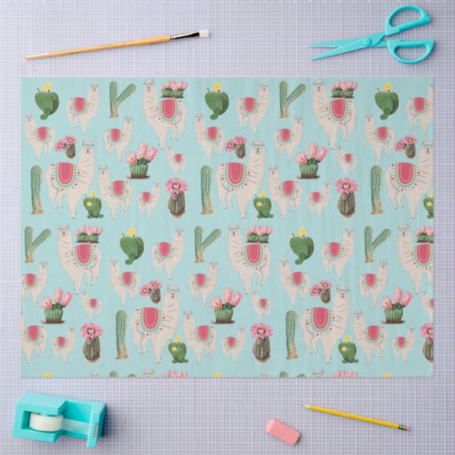 Cute Fiesta Llama & Cactus Pattern Tissue Paper (Craft)