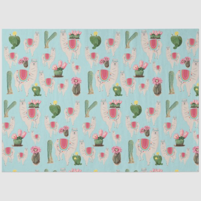 Cute Fiesta Llama & Cactus Pattern Tissue Paper (Front)