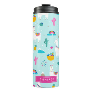 Cute Fiesta Llamas with Rainbows Personalised Thermal Tumbler