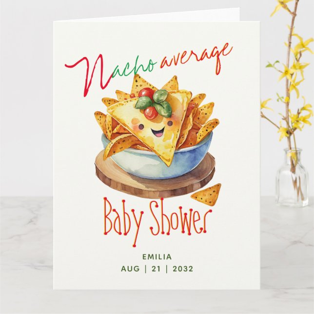 Cute Fiesta Nacho Average Baby Shower Custom Card (Yellow Flower)