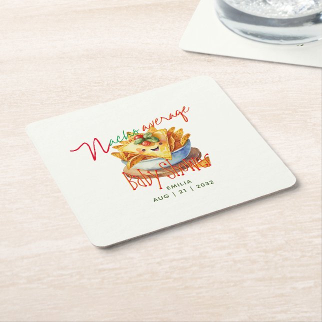 Cute Fiesta Nacho Average Baby Shower Custom Square Paper Coaster (Angled)