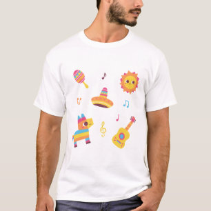 Cute Fiesta Set, Maraca, Sun, Sombrero Hat, Pinata T-Shirt