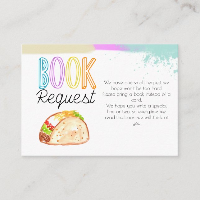 Cute Fiesta taco baby shower book request card (Front)