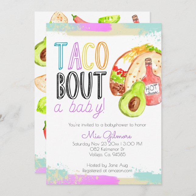 Cute Fiesta taco theme babyshower invitations (Front/Back)