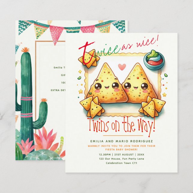 Cute Fiesta TWINS Baby Shower NACHOS (Front/Back)
