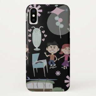 Cute fifties kids retro illustration pattern iPhone x case