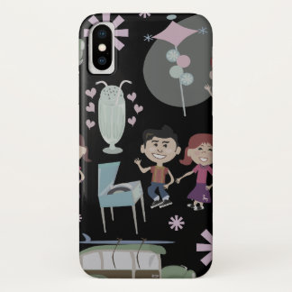 Cute fifties kids retro illustration pattern iPhone x case