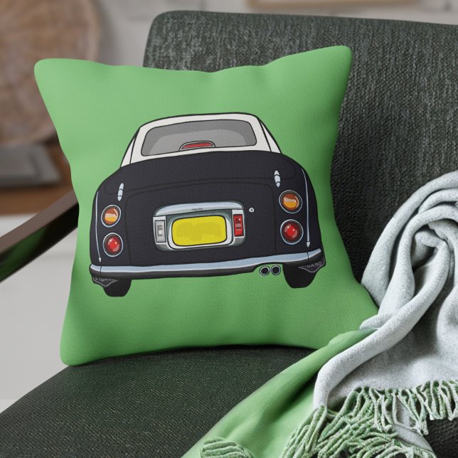 Cute Figaro Black Japanese Car Green Figarations Cushion (Fun black figgy on a green pillow perfect for your car or home)
